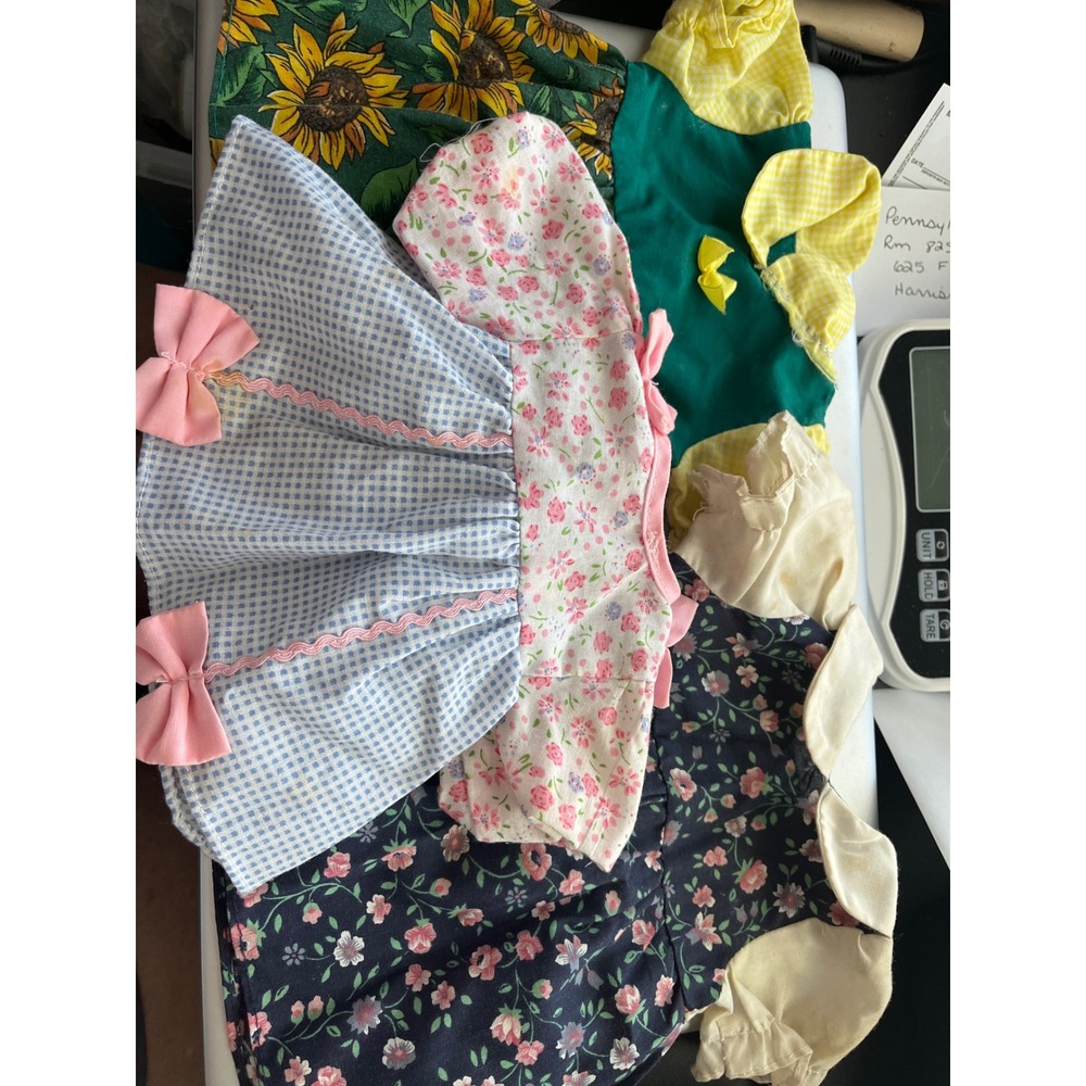 Vintage Baby Doll Clothes Set Sunflower Gingham Floral Print Dresses Lot of 2